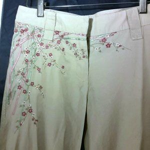 Emroidered Boot Cut Jeans Pants Embroidery Khaki Tie Ankle Lightweight Cotton 4